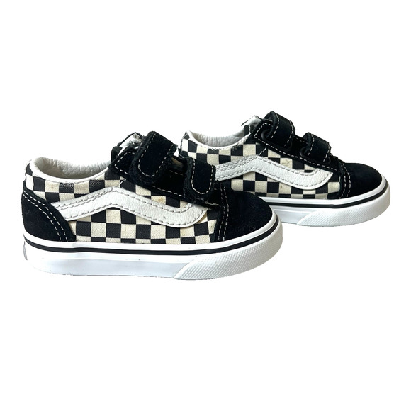 Vans Little Kids Infant 5 Black Check Suede/Canvas Sneaker Shoes Snap On Low Top - Picture 1 of 10